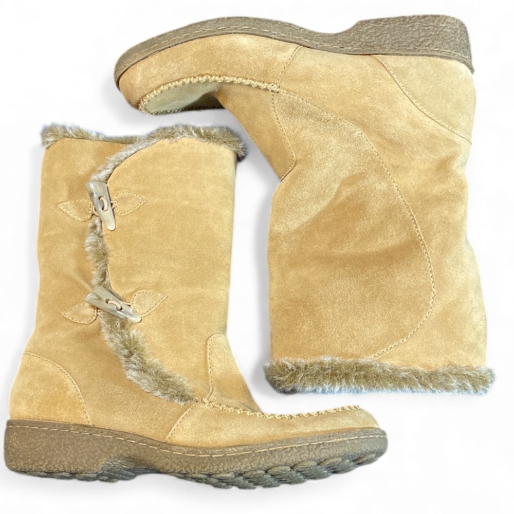 Women's Mia Leather Tundra Winter Snow Boots with Faux Fur Size 10